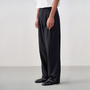 黑色直筒宽松阔腿男款 石见山男士 棉麻肌理感休闲裤 春秋薄款 子 长裤