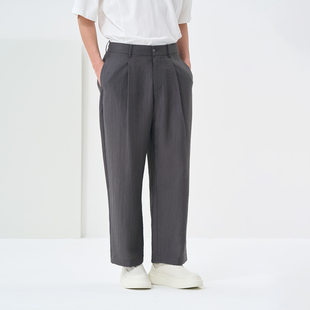 日系三宅风褶皱长裤男士夏季薄款宽松凉感垂坠感松紧腰休闲裤子