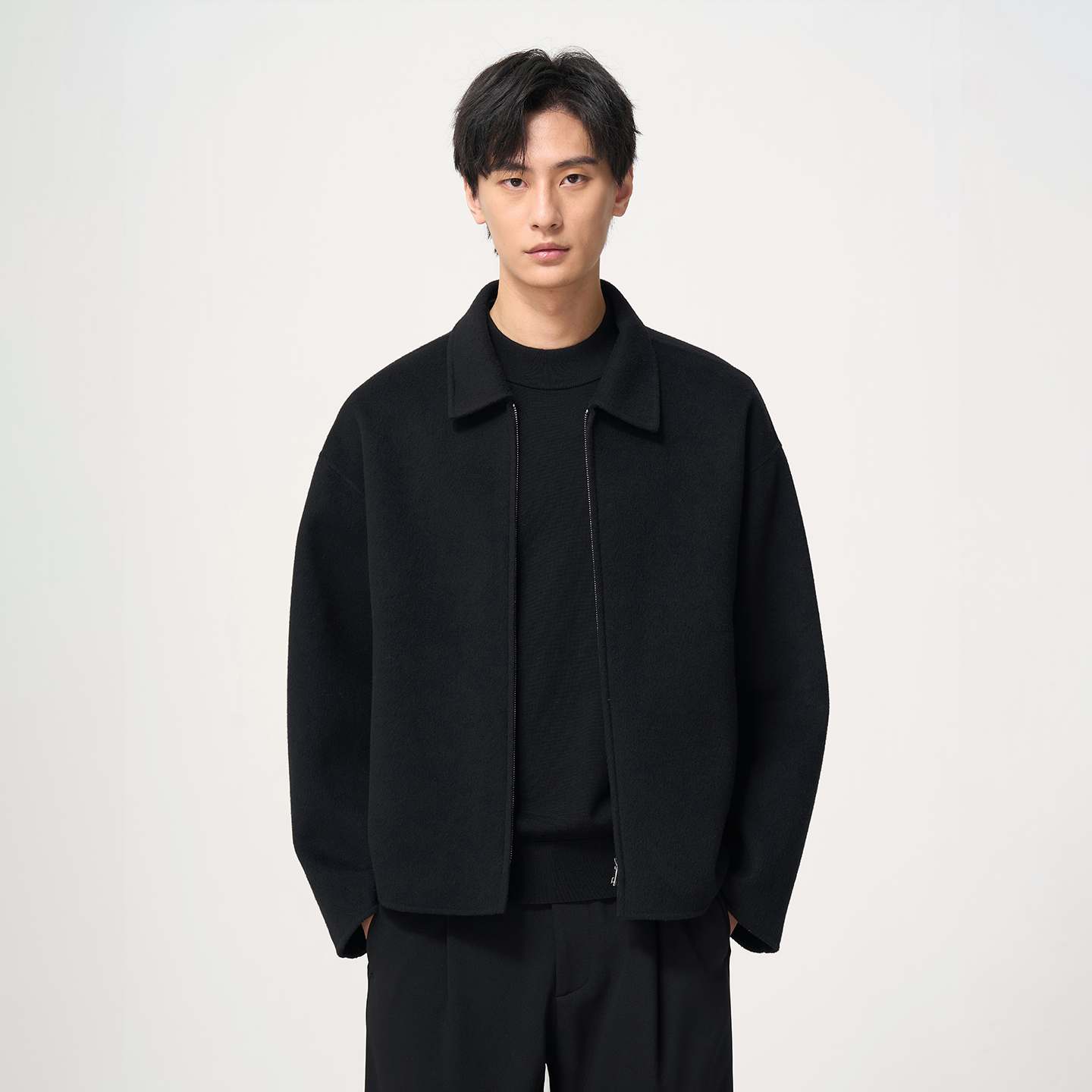 石见山羊绒羊毛双面呢保暖夹克男