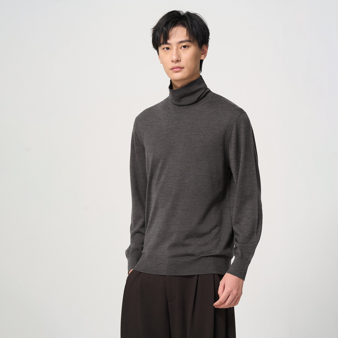 山羊绒混纺高领打底衫男士秋冬长袖薄款针织衫堆堆领套头内搭毛衣