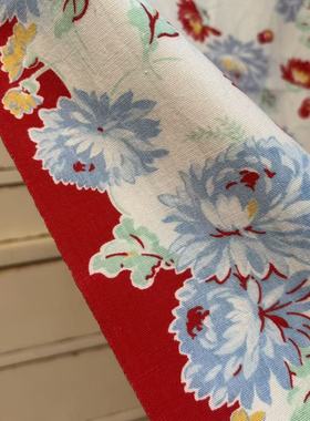 海外畅销【收藏】1930年代美国制造 古董布料 红色系 C024