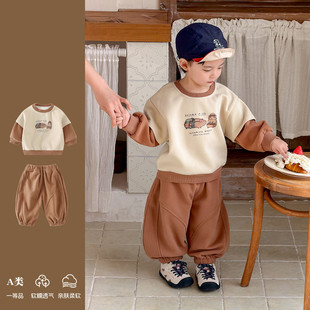 2026长袖薄款男宝春秋韩版卡通卫衣套装休闲两件套洋气百搭时尚潮