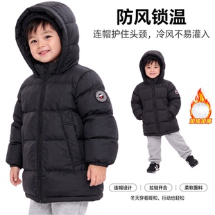 超好看2026新款儿童连帽羽绒服男女童中长款加厚保暖防风外套黑色