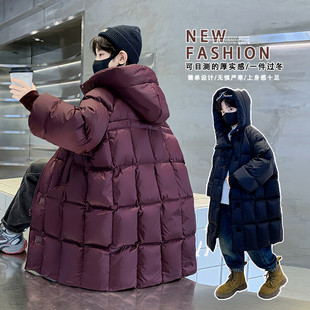 2026新款男童长款连帽羽绒服加厚白鸭绒宽松保暖外套冬季茧型潮