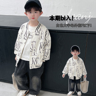 超好看2026新款男童字母印花棒球服外套春季宽松彩棉材质休闲上衣