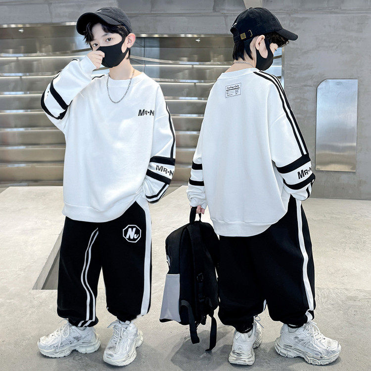 长袖薄款韩版男童春秋运动套装2026新款中大童帅气潮流卫衣两件套
