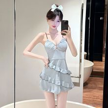 2025新款高级感法式复古小胸聚拢蓝色遮肉显瘦裙式连体泳衣女夏