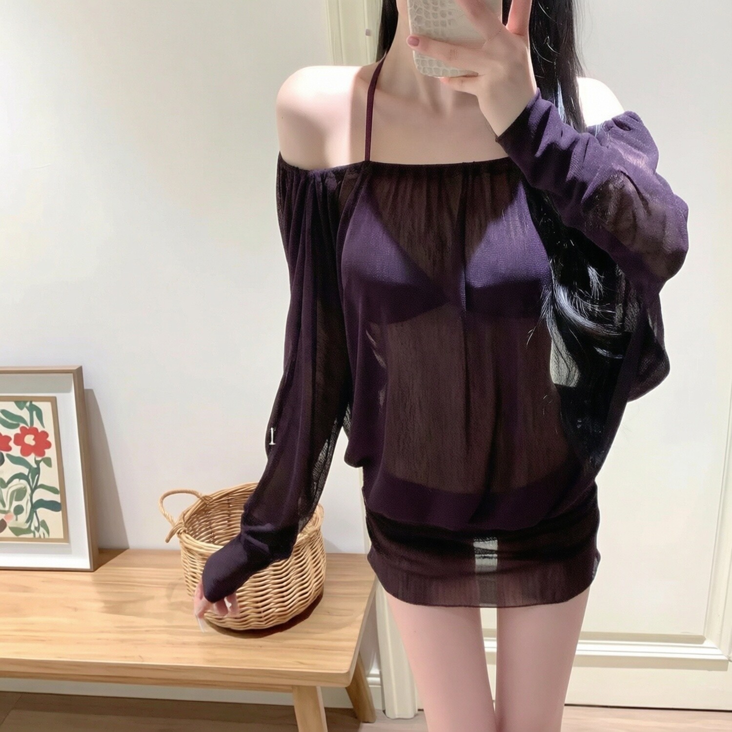 娇熏紫聚拢防晒比基尼三件套显瘦长袖罩衫泳衣女性感海边温泉度假