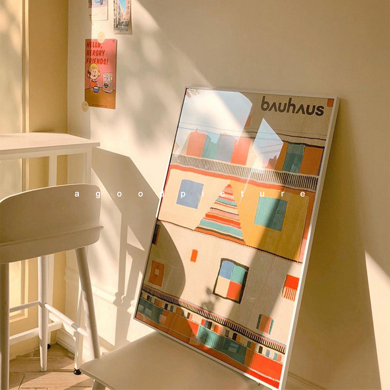 包豪斯经典复古配色几何毛毯海报