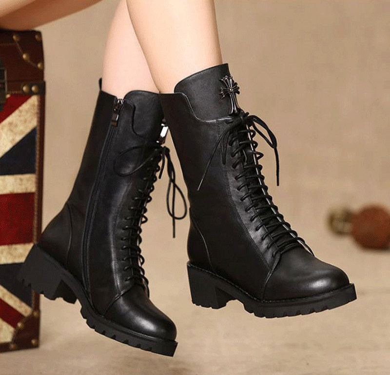 2020秋冬新款骆驼真皮短靴加绒中筒马丁靴粗跟平跟厚底大码靴女靴在类目 女鞋, 靴子中 - 来自Buy2taobao.com提供专业的淘宝代购服务