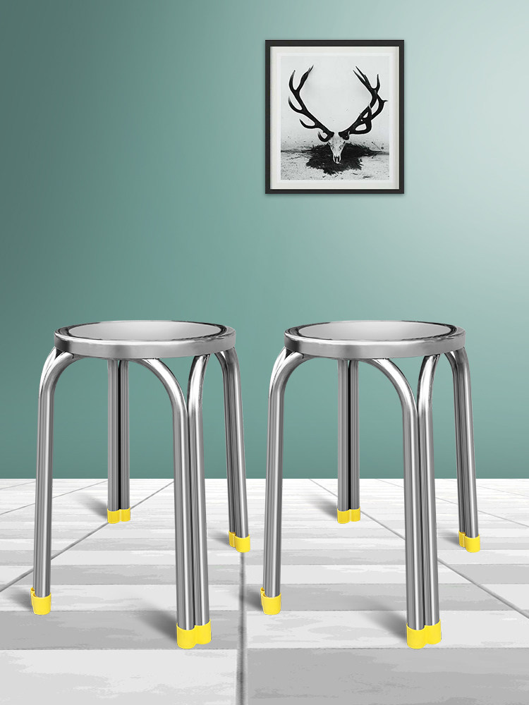 餐台饭店不锈钢304圆凳子 家用四脚钢筋凳加厚户外矮凳高凳小板凳