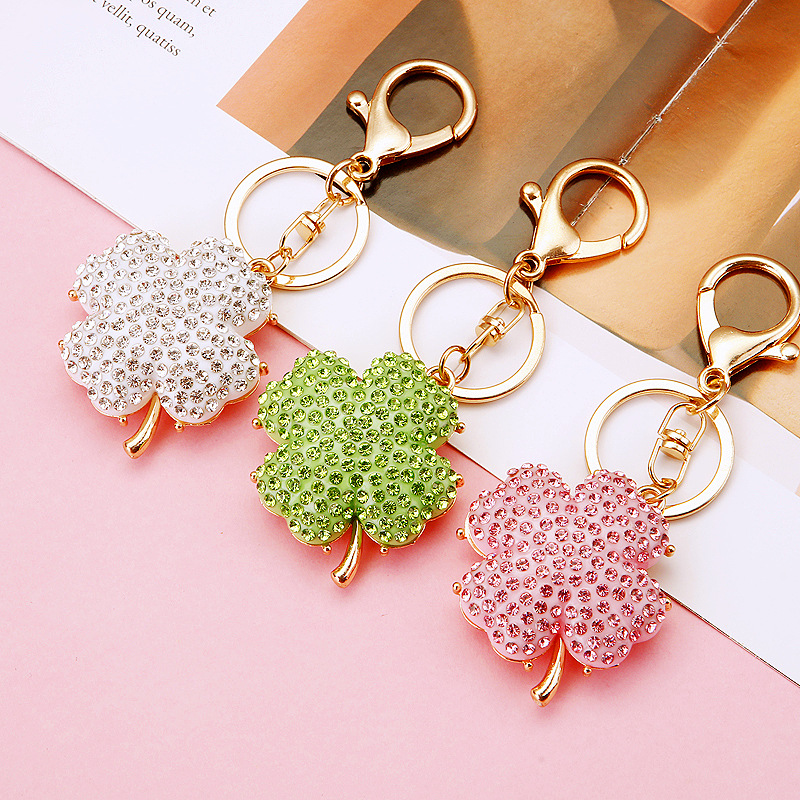 四叶草绿色钥匙扣镶钻幸运金属