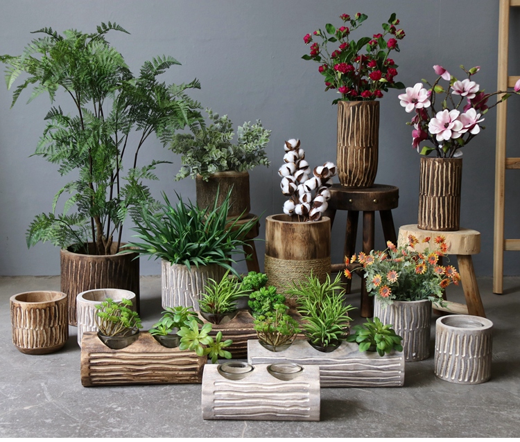 田园实木花盆绿植花器多肉盆栽