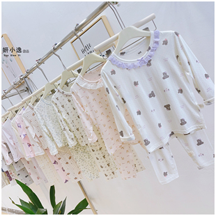 卡通花睡衣宝宝A类莱赛尔天丝套装 甜美风儿童家居服夏季 女童长袖