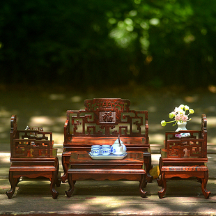 古典娃娃屋微缩红酸枝实木家具模型 迷你民国风沙发椅子茶几花架