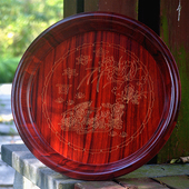 中式 红酸枝实木圆形茶盘果盘果盆结婚庆用品托盘老式 复古收纳木盘