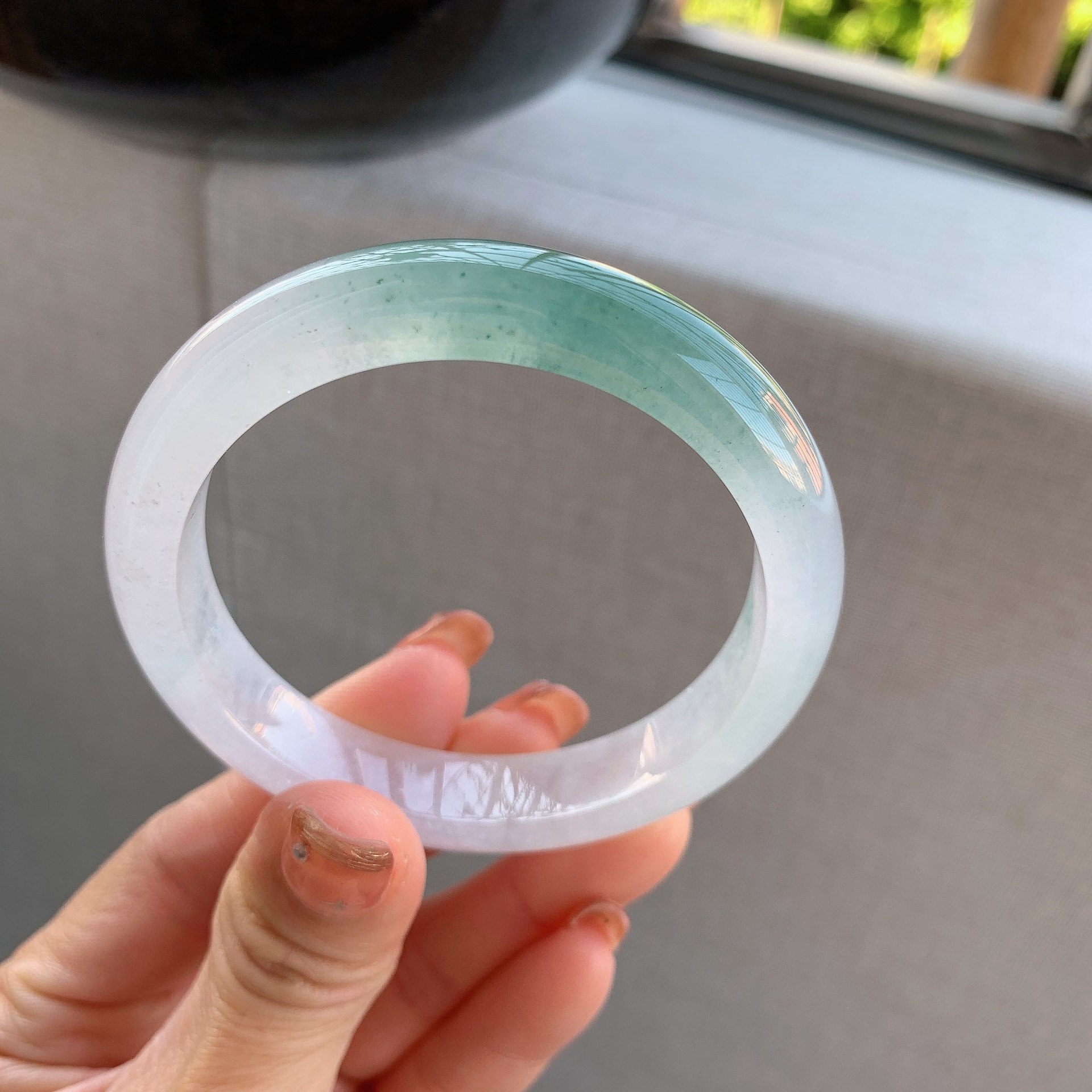 缅甸天然翡翠a货冰飘兰花55-56半山水正圈翡翠手镯