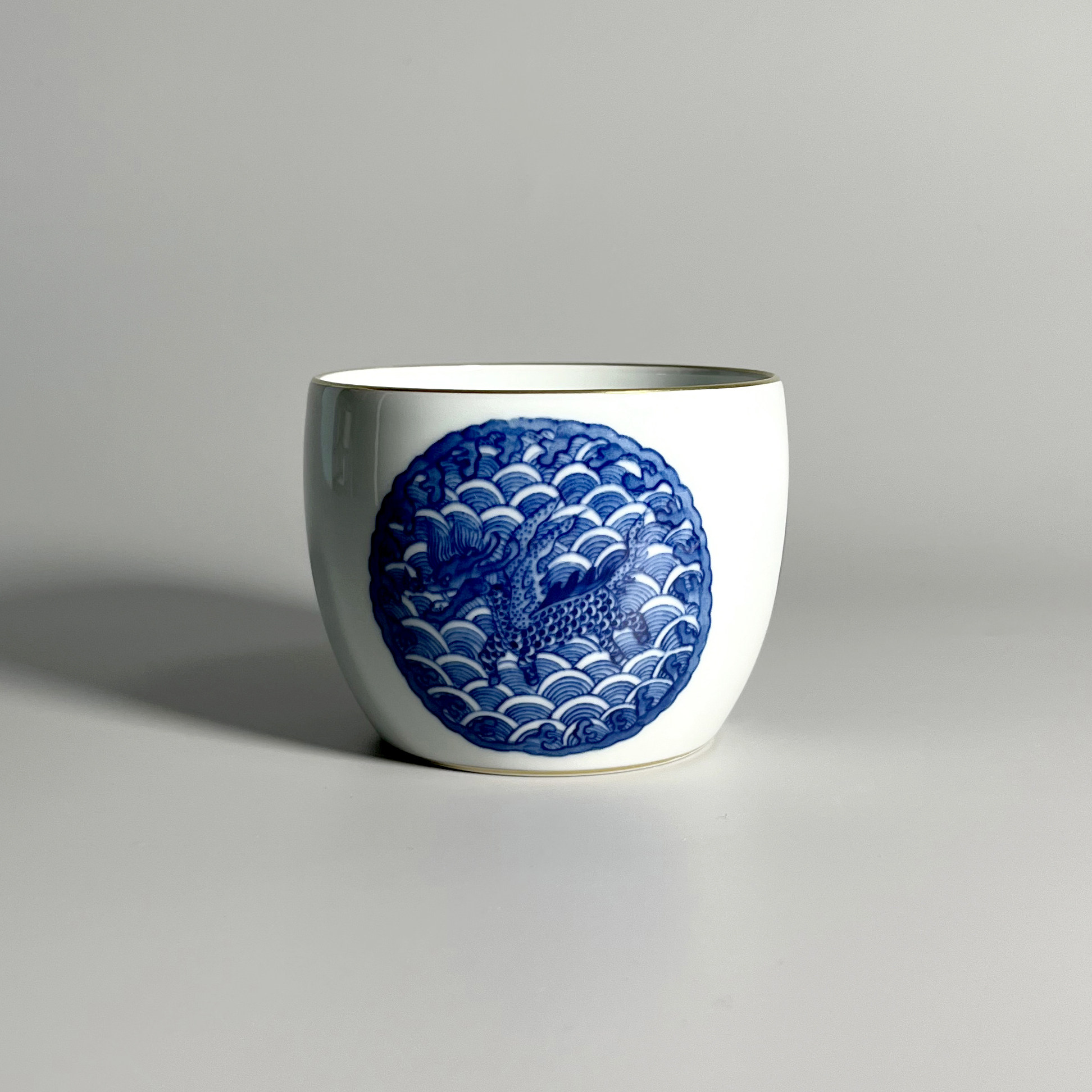 高档手绘青花海兽大容量主人杯男士现代描金手工茶器品茶团龙简约