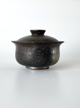 柴烧盖碗115ml钱袋子手工红珍珠泥古朴可养两才元宝自然落灰黑色