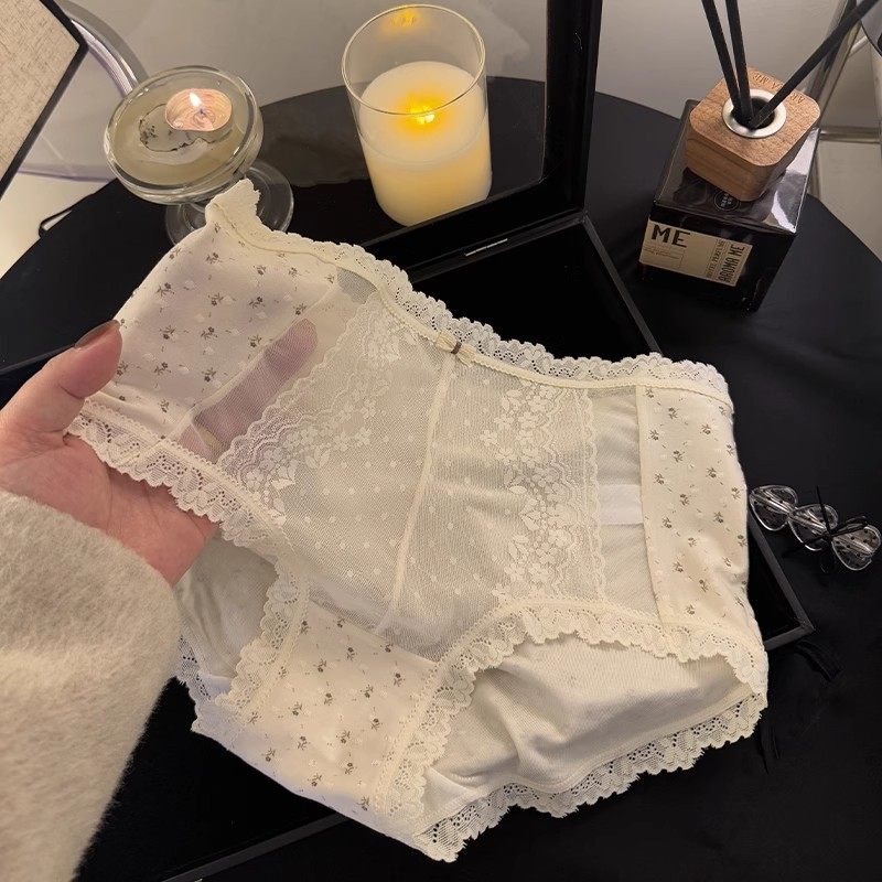 法式蕾丝拼接网纱少女中高腰内裤