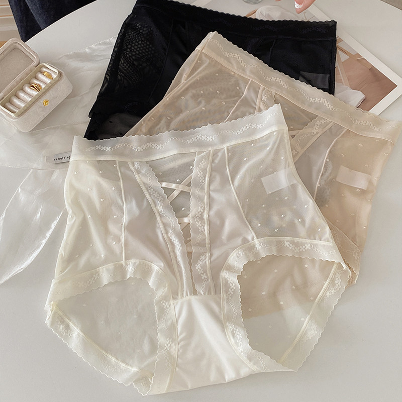 轻薄透气高腰收腹蕾丝网纱内裤