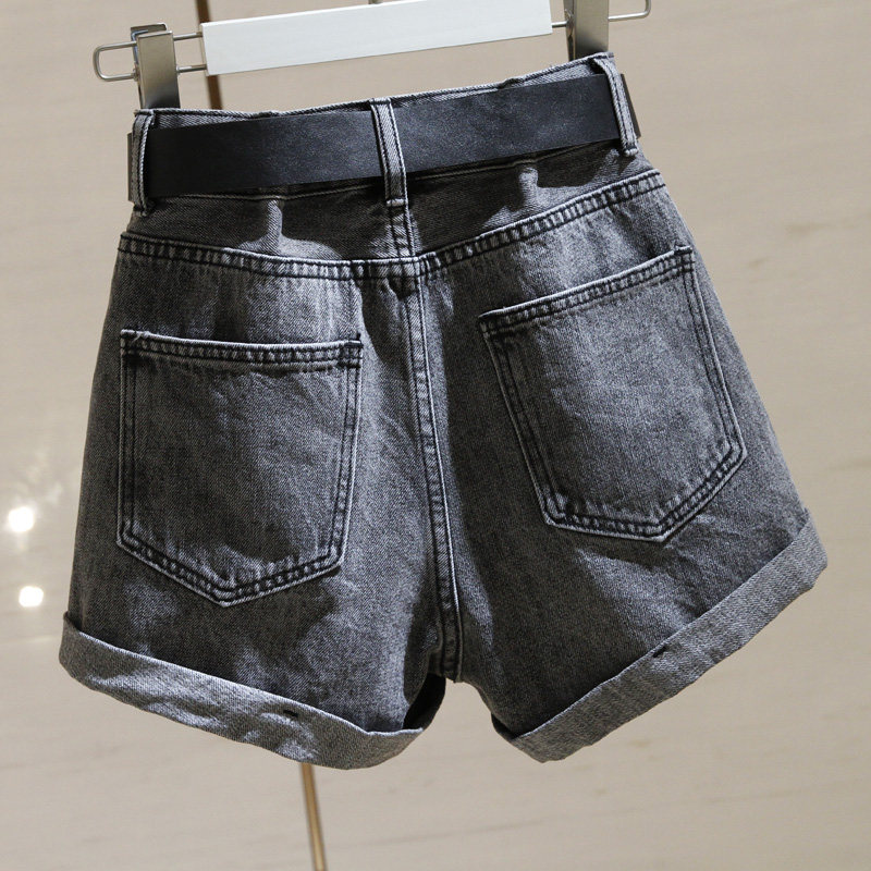 SMOKE GRAY DENIM SHORTS WOMENS 2024 SUMMER NEW KOREAN VERSION LOOSE AND THIN ROLLED WIDE LEG VERSATILE A-LINE HOT PANTS