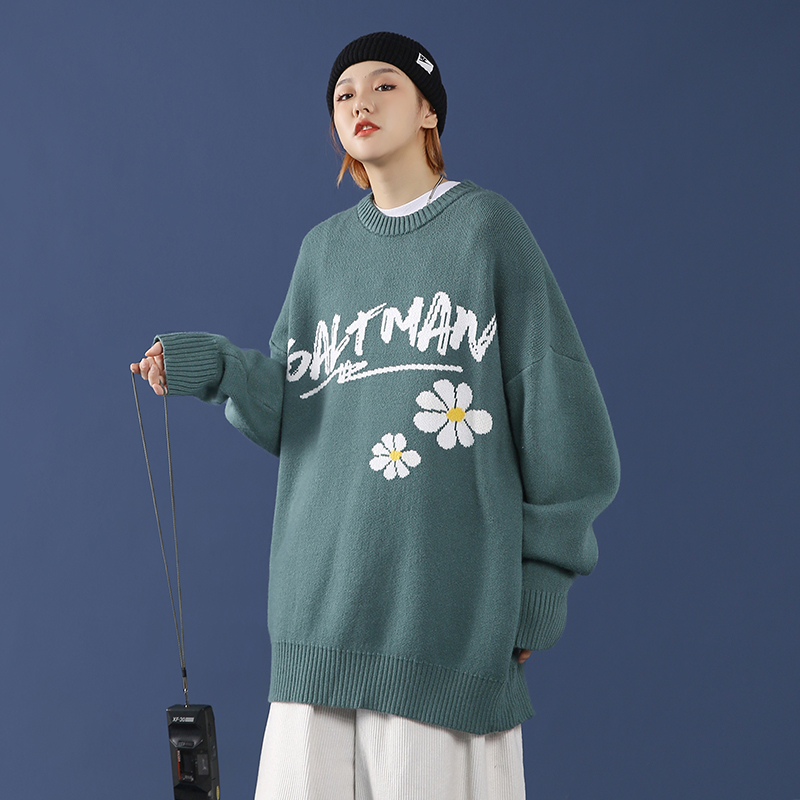 20 / winter Unisex Korean loose chrysanthemum crew neck Pullover for women