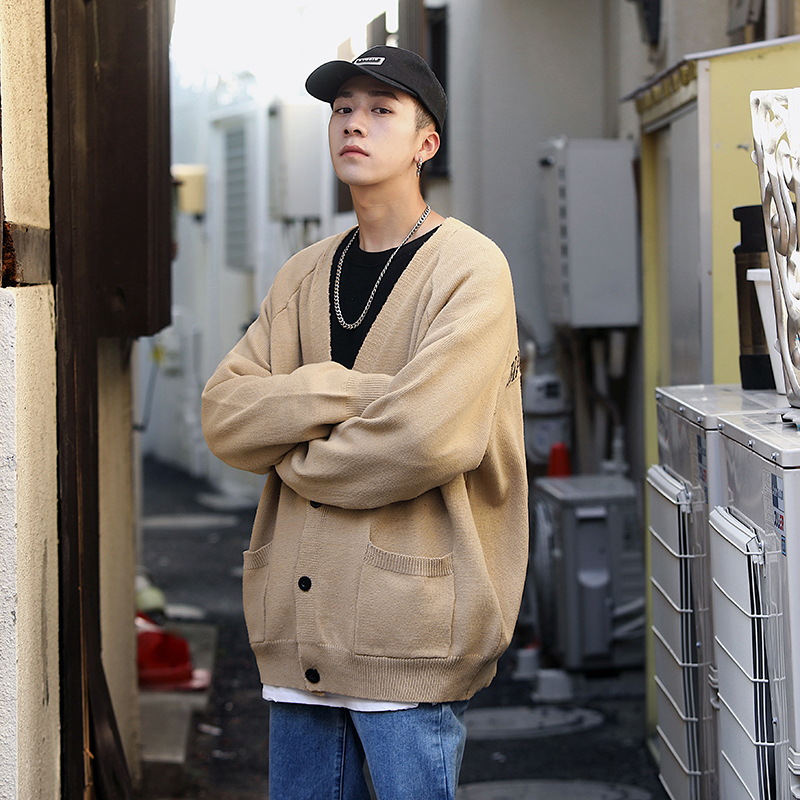 春男士韓版寬鬆毛衣開衫針織衫男