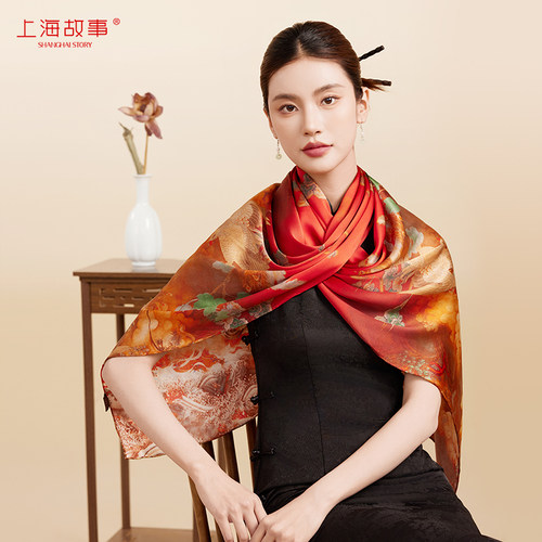 上海故事秋冬新款真丝长巾女
