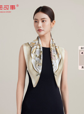 上海故事2026春夏桑蚕丝印花真丝中方巾女丝巾系脖礼盒送长辈礼物