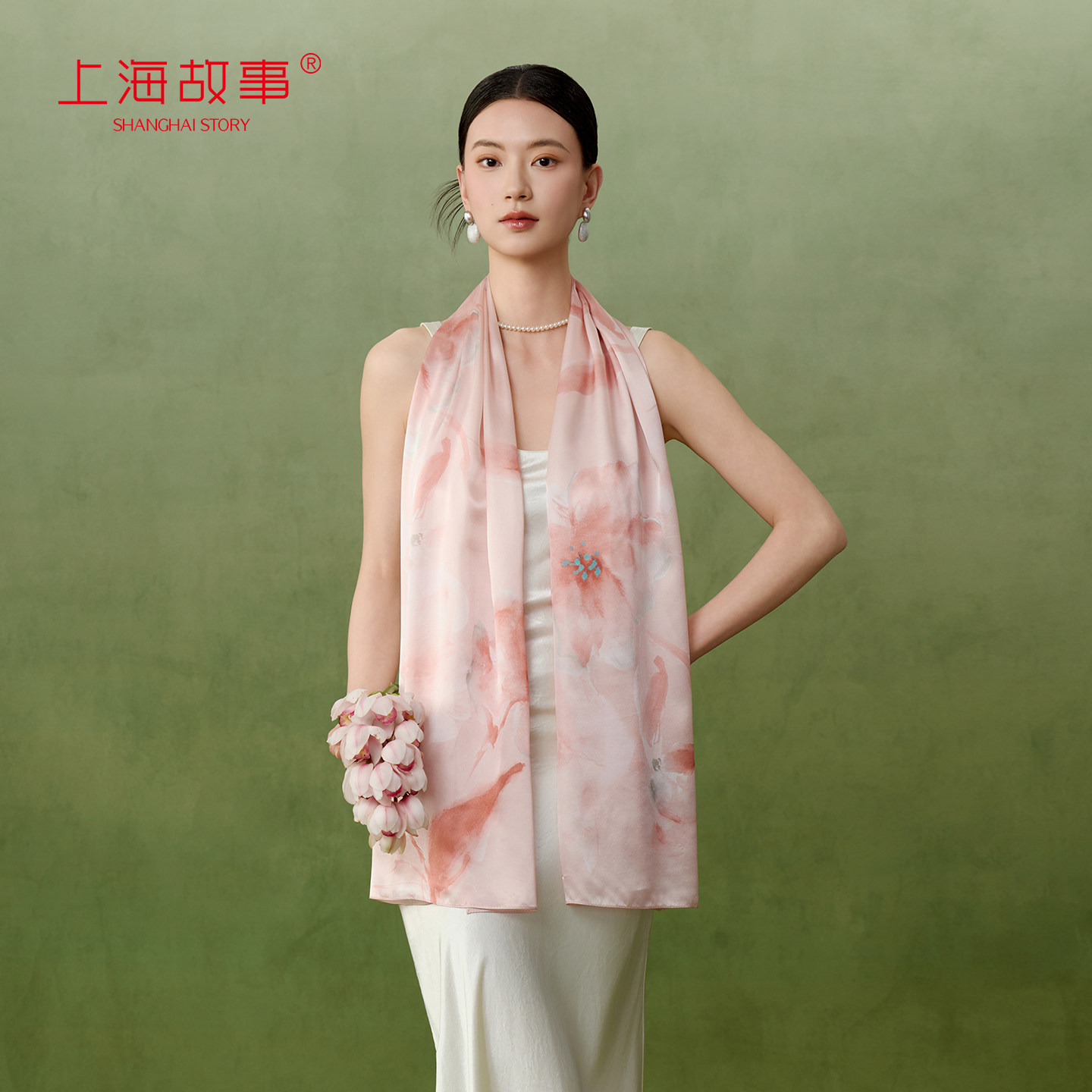 上海故事2026春夏款桑蚕丝印花丝巾妈妈款真丝长巾披肩送长辈礼盒