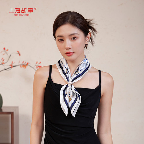上海故事春夏印花小方巾女