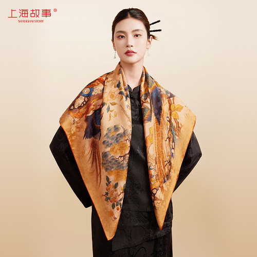 上海故事中国风真丝香云纱方巾女