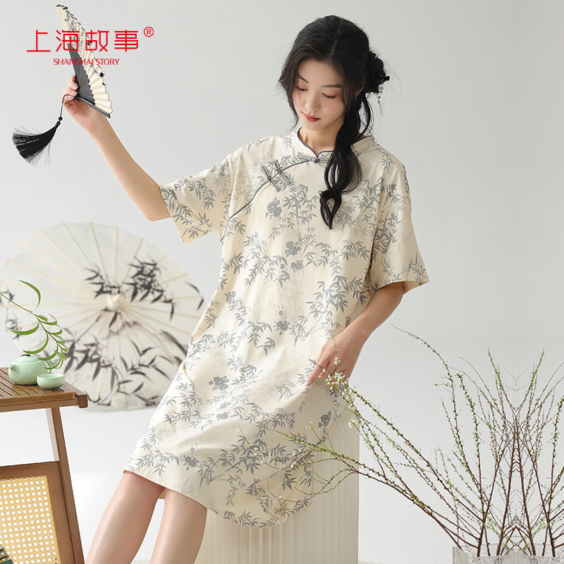 上海故事2025夏女国风新中式纯棉短袖印花睡裙送长辈家居服礼盒装,女士内衣/男士内衣/家居服,睡裙,淘宝优惠券,粉丝福利购,淘宝优惠卷