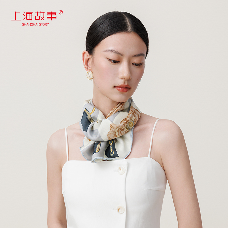 上海故事双面印花大方巾