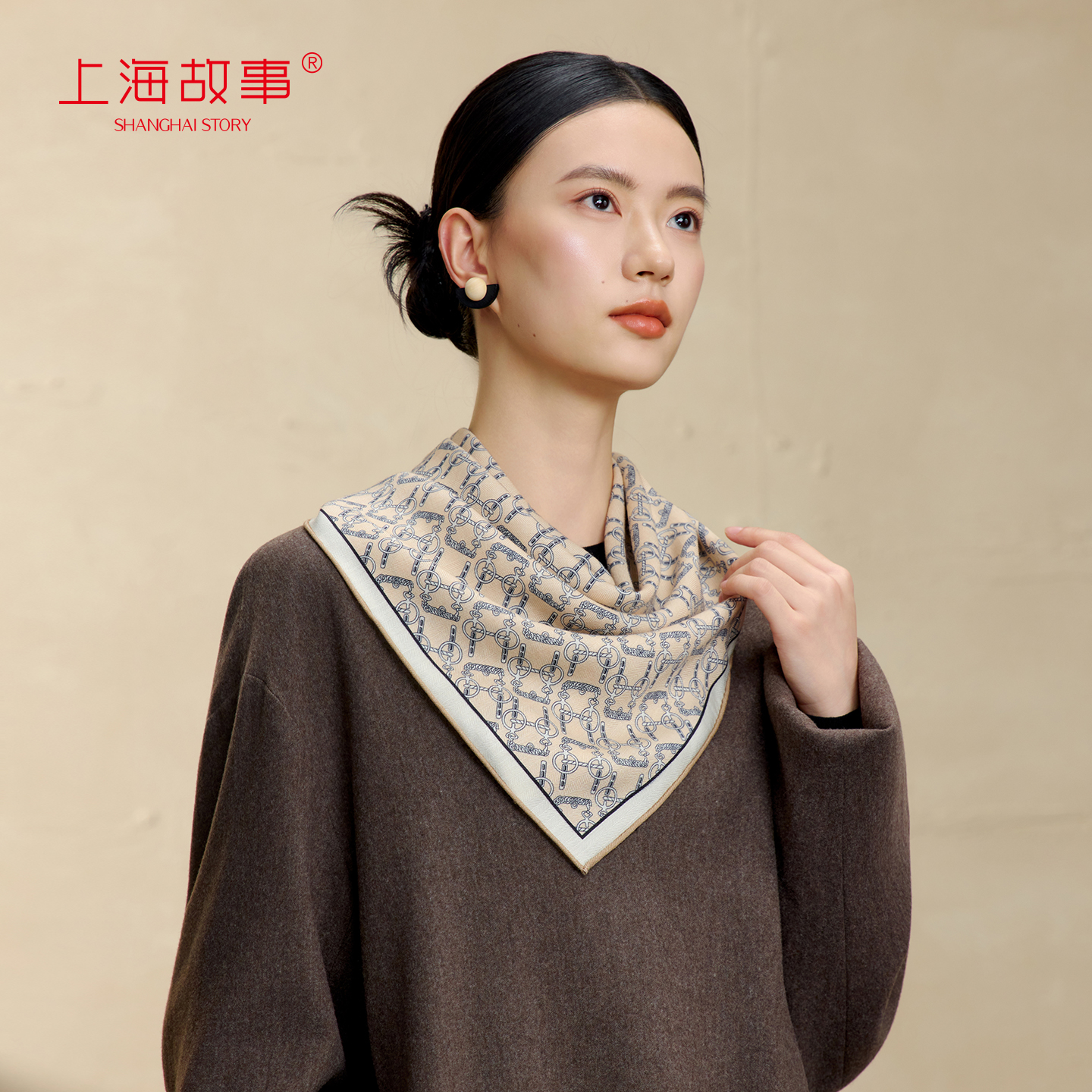 上海故事秋冬女丝毛中方巾