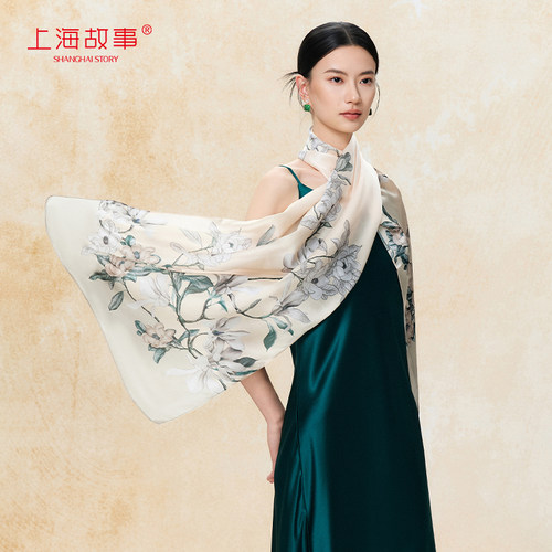 上海故事真丝印花长巾女