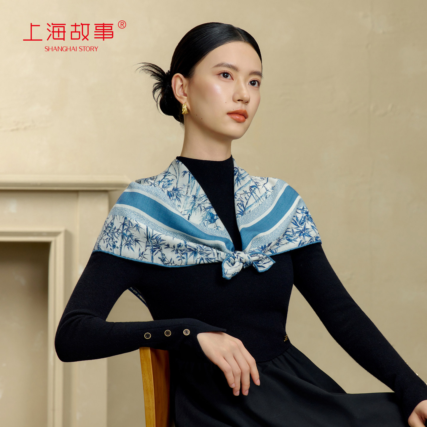 上海故事桑蚕丝绵羊毛种方巾