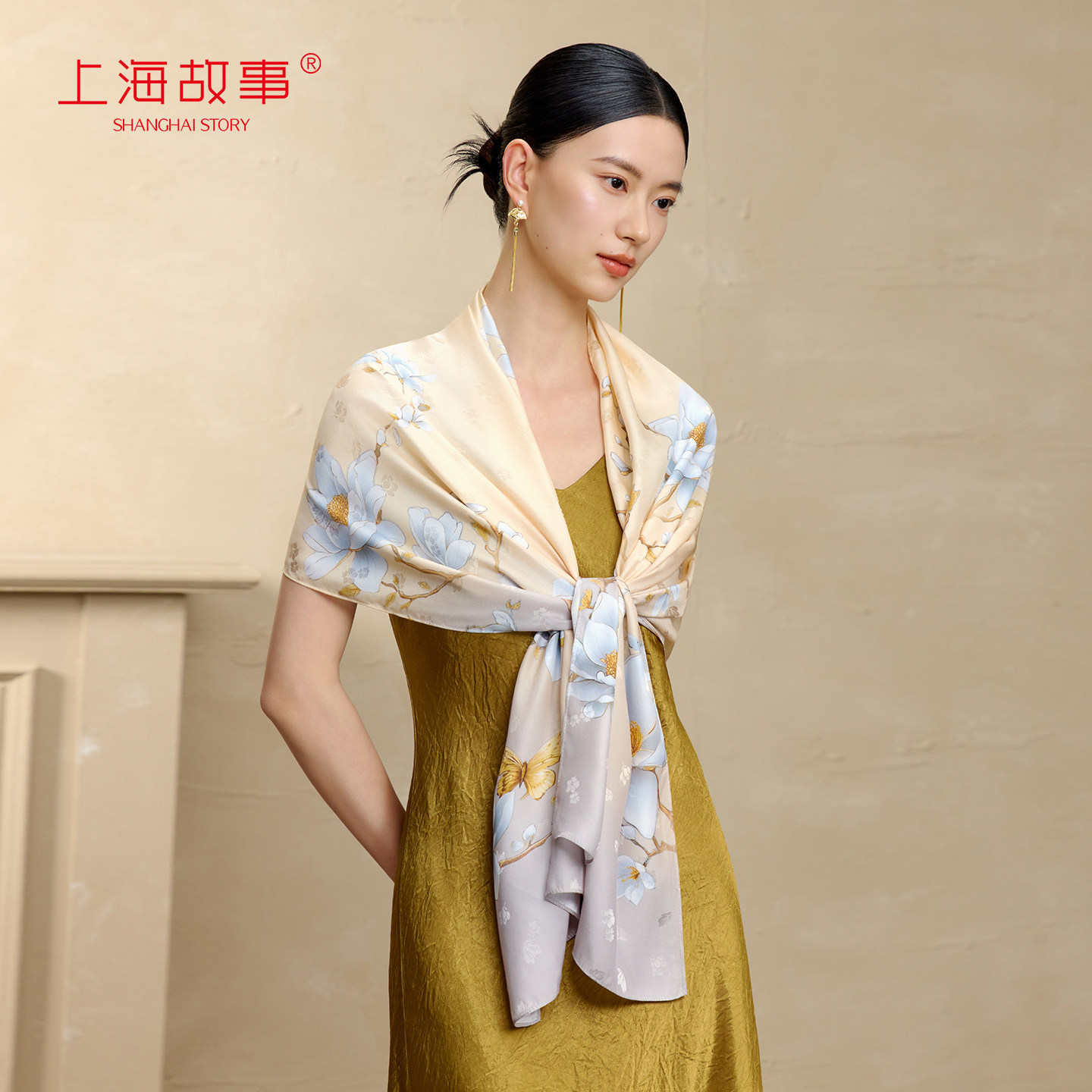 上海故事提花绫桑蚕丝披肩丝巾