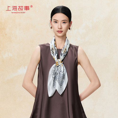 上海故事真丝印花大方巾女