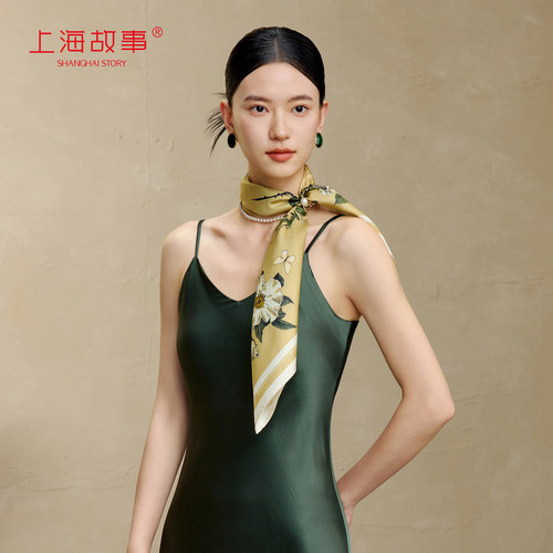 上海故事真丝双面印花方巾女