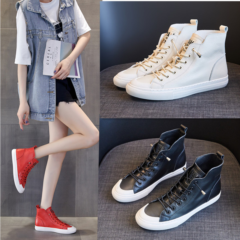 平底红色高帮鞋女显瘦懒人套脚潮