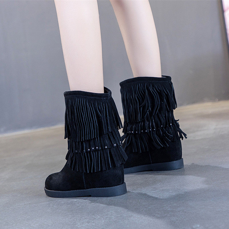 牛反绒马丁靴冠亚女鞋内增高真皮短靴女秋冬季新款加绒流苏棉靴子,女鞋,马丁靴,淘宝优惠券,粉丝福利购,淘宝优惠卷