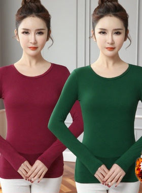 秋冬百搭加绒打底衫女韩版大码保暖显瘦紧身上衣纯色长袖t恤洋气