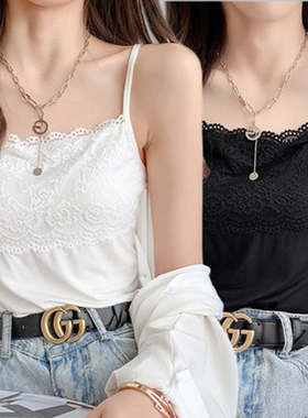 蕾丝吊带女韩版新款美背无袖上衣爆款法式外穿内搭打底白色背心潮
