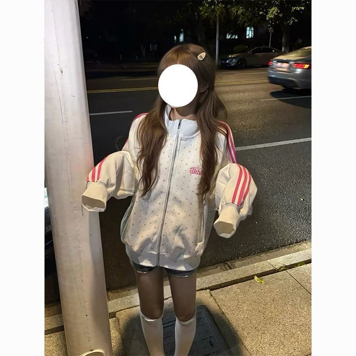 美式复古星星立领拉链外套中大童学院风宽松休闲运动夹克白色外套