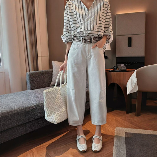 2025春夏新款阔腿牛仔弯刀裤