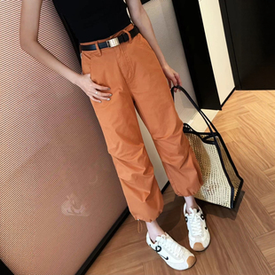 2025夏季超薄阔腿休闲工装裤女高腰显瘦小个子直筒裤束脚裤八分裤
