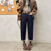 2025秋冬新款 垮裤 普洗蓝加绒牛仔老爹裤 女宽松高腰显瘦哈伦萝卜裤