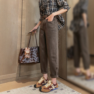 秋季新款牛仔老爹裤女宽松高腰显瘦休闲九分哈伦裤休闲垮裤萝卜裤